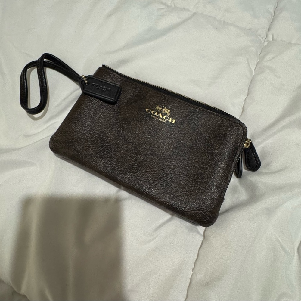 Coach Dark Brown Leather Wristlet